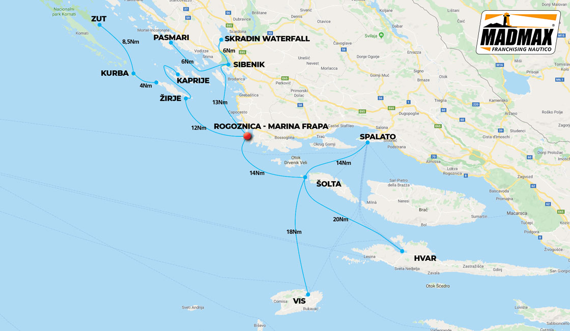 Carte Itinéraire des croisières en Croatie