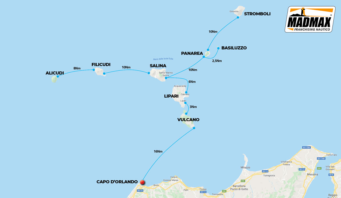 Carte MadMax Croisières aux îles Eoliennes