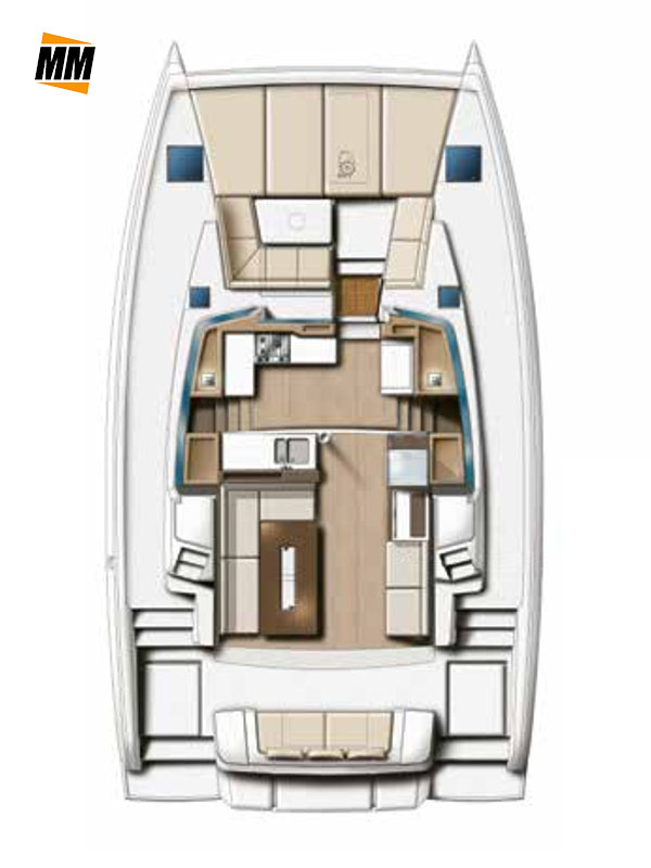 Pianta dinette catamarano Bali 4.2, flotta MadMax Franchising Nautico