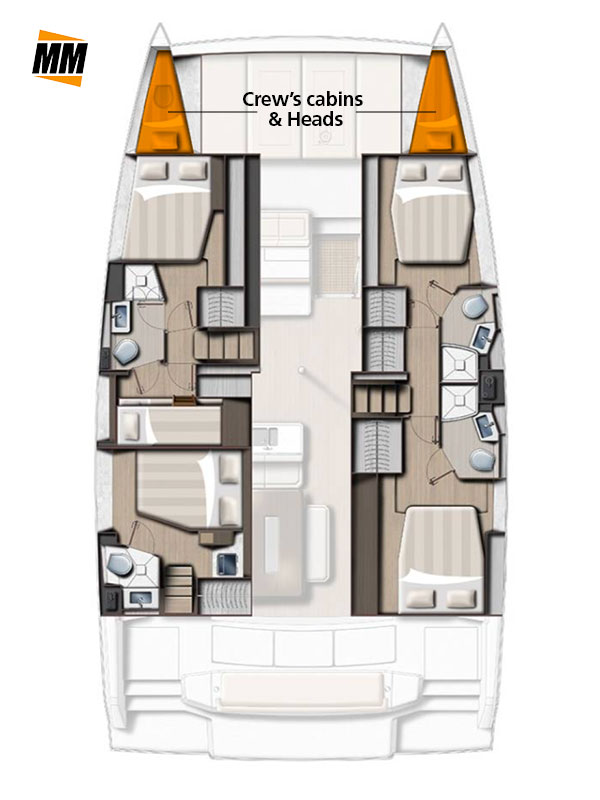 Pianta delle cabine catamarano Bali 4.6
