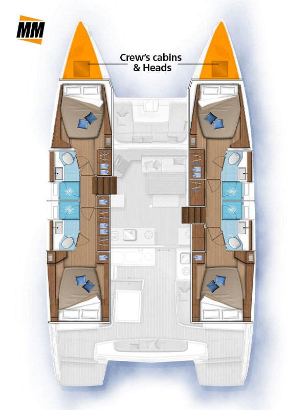 Pianta 4 cabine catamarano Lagoon 46, flotta MadMax Franchising Nautico