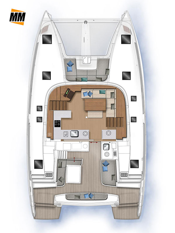 Pianta dinette catamarano Lagoon 46, flotta MadMax Franchising Nautico