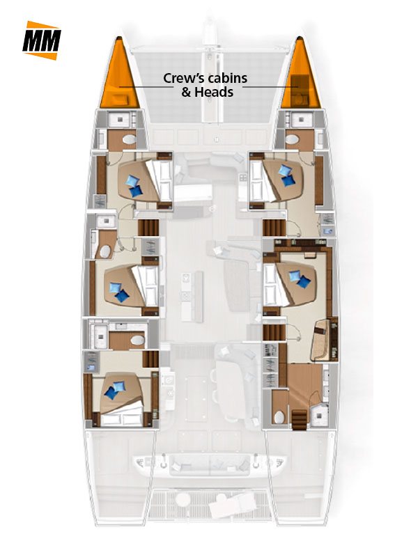 Pianta 5 cabine catamarano lagoon sixty5, flotta MadMax Franchising Nautico