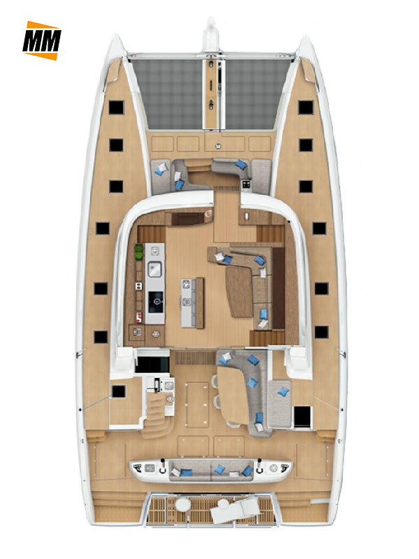 Pianta dinette catamarano lagoon sixty5, flotta MadMax Franchising Nautico