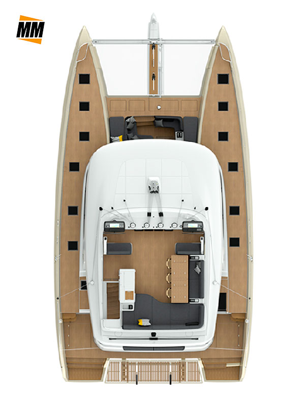 Pianta della parte superiore (fly) catamarano lagoon sixty5, flotta MadMax Franchising Nautico