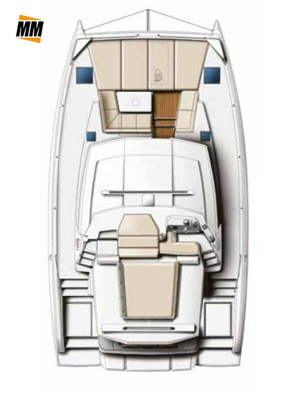 Pianta parte superiore (fly) catamarano Bali 4.2, flotta Mad Max Franchising Nautico