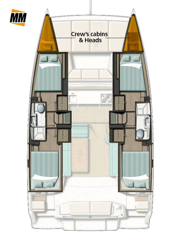 Pianta 4 cabine catamarano Bali Cat Smart, flotta MadMax Franchising Nautico