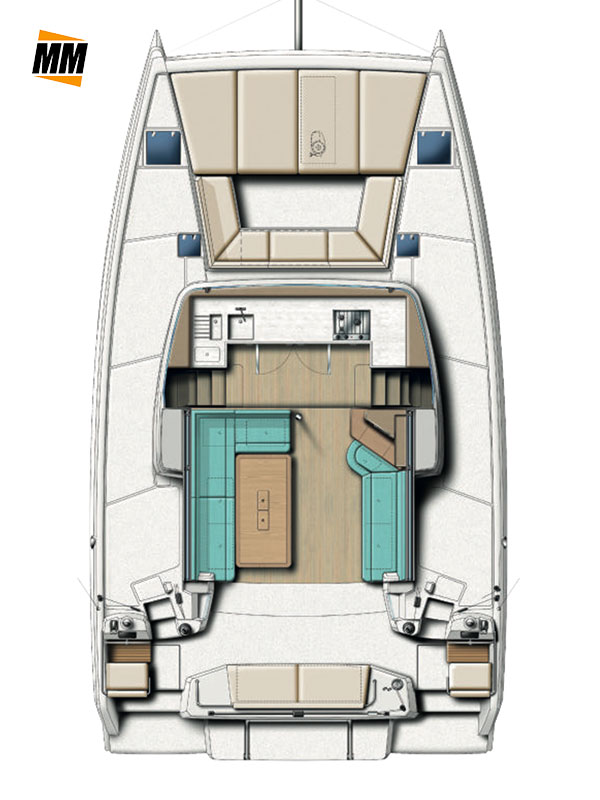 Pianta dinette catamarano Bali Cat Smart, flotta MadMax Franchising Nautico