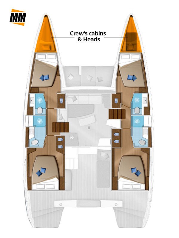 Pianta 4 cabine catamarano Lagoon 42, flotta Mad Max Franchising Nautico