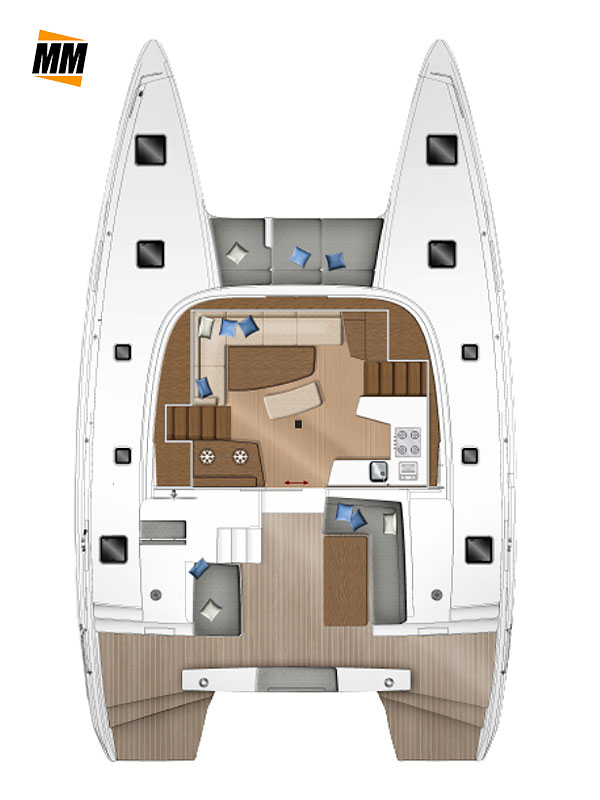 Pianta dinette catamarano Lagoon 42, flotta Mad Max Franchising Nautico