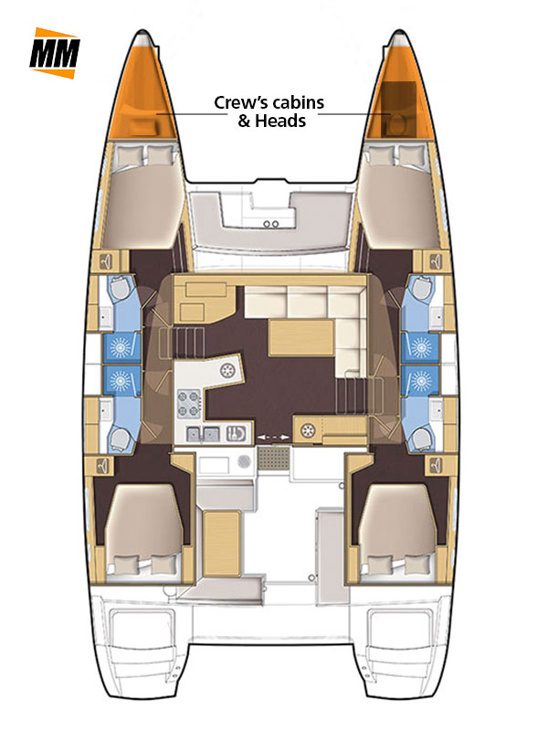 Pianta 4 cabine catamarano Lagoon 450F, flotta Mad Max Franchising Nautico